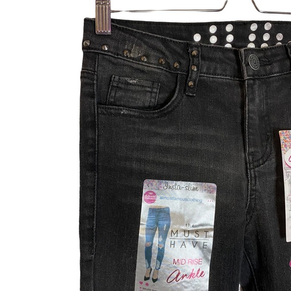 Almost Famous The Must Have Mid Rise Ankle Stretch Distressed Fringe Juniors 3 - Picture 6 of 16